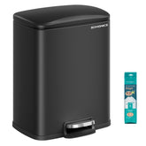 SONGMICS front view of stainless steel trash can showing sleek finish and space-saving shape