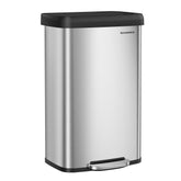 SONGMICS front view stainless steel trash can showing sleek modern design and space-saving benefit