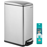 SONGMICS front view of slim stainless steel trash can showing compact footprint and sleek design