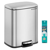 SONGMICS front view stainless trash can shows sleek design and compact fit