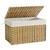 SONGMICS front view woven storage basket showing tidy organization benefit