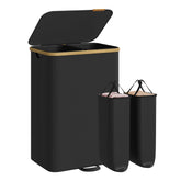 SONGMICS hamper front view showing dual compartments and lid for neat storage
