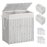 SONGMICS front view of double wicker hamper showing tidy storage benefit