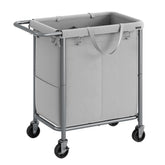 SONGMICS front view of two-section laundry basket showing organized compartments and easy access