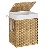 SONGMICS front view of laundry hamper showing lid and neat storage benefit