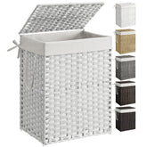 SONGMICS front view of hamper shows compact covered laundry storage