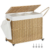 SONGMICS front view of 160 L hamper showing organized three sections benefit