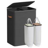 SONGMICS front view of full laundry hamper showing capacity and neat storage benefit