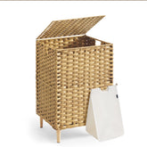 SONGMICS front view of covered laundry hamper showing tidy storage benefit
