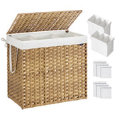 SONGMICS front view of three-section hamper showing capacity benefit
