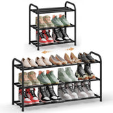 SONGMICS front view of 3-tier shoe rack showing organized pairs and neat entryway