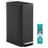 SONGMICS front view of slim stainless steel trash can showing elegant fit