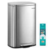 SONGMICS trash can front view shows sleek stainless-steel finish and space-saving design