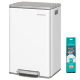 SONGMICS front view of stainless trash can showing sleek design and space saving benefit