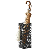 SONGMICS umbrella stand front view showing square steel frame and tidy storage benefit