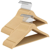 SONGMICS wooden hangers front view showing uniform rows and tidy storage benefit