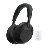 Sony front view of headphones showing sleek black design and clear branding benefit: professional look
