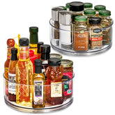 Sorbus front view of clear lazy susan two-pack showing neat storage benefit