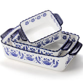 SOUJOY front view of three porcelain rectangular dishes shows complete set and presentation