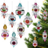 Soulchen front view of pink reflector ornament set showing eight pieces and packaging benefit