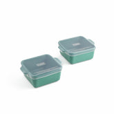 Souper Cubes front view of two kale baking dishes showing pack and lids benefit convenience