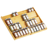 SpaceAid front view of bamboo spice organizer showing tidy tiers and immediate benefit of order