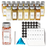 SpaceAid front view of 24-piece glass spice jar set showing uniform bottles and caps for tidy storage