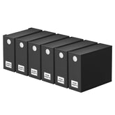 SpaceAid front view of six black organizers showing neat bedding storage benefit