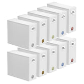 SpaceAid front view of ten white sheet organizers showing neat storage benefit
