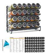SpaceAid front view on countertop showing organized 24-jar rack and clear labels for quick selection