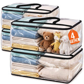 SpaceTrove front view of 4-pack showing clear bags and capacity benefit