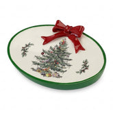Spode soap dish front view showing Christmas Tree design and festive charm