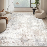 Srugn front view of 9x12 beige-grey rug showing elegant vintage look and large coverage