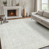 Srugn concrete grey rug front view showing full 8x10 coverage and neutral tone benefit