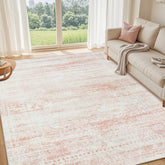 Srugn pink rug front view showing color and scale, enhances room warmth