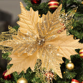 stadeco front view of glitter poinsettia showing full bloom and festive shine