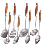 Standcn full 8-piece set front view showing polished steel and rosewood handles, professional look