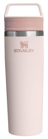 STANLEY front view of Café To Go mug showing rose quartz finish and capacity benefit