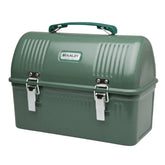 STANLEY front view of lunch box in hammertone green shows vintage durability