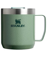 STANLEY front view of 12oz camp mug showing hammertone green finish and compact size