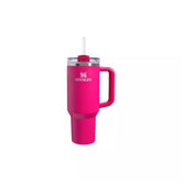 STANLEY Quencher Cosmo Pink front view showing 40 oz capacity and finish benefit