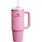 STANLEY Quencher H2.0 front view showing 40 oz peony tumbler and handle for easy carrying