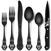 Stapava front view of boxed 48-piece flatware set showing complete place settings and elegance