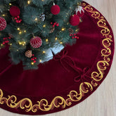 Starry Dynamo front view burgundy skirt showing full gold swirl border and coverage benefit
