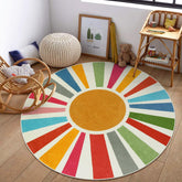 STARUIA front view of round boho rug showing sunshine print and color pop benefit