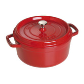 Staub cherry cocotte front view showing elegant design and durable performance