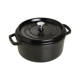 STAUB cocotte front view showing matte black finish and elegant shape for stylish serving