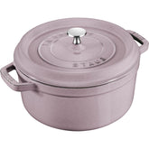 Staub lilac cocotte front view showing color and shape for attractive serving