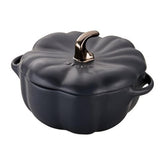 STAUB pumpkin front view showing matte black finish and elegant serving benefit