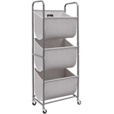 STORAGE MANIAC front view of 3-tier hamper showing compact footprint and organized storage benefit